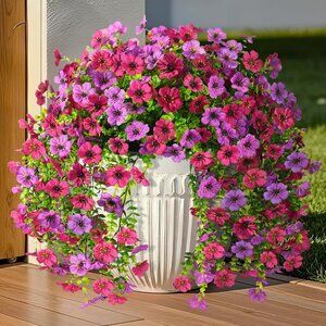 Purple Red 2-Pcs Artificial Hanging Faux Flowers Plants Outdoors Home Decor